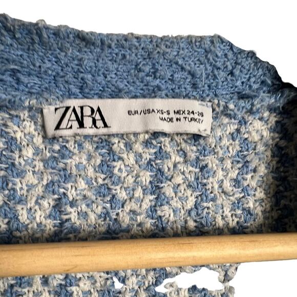 Zara Blue Chunky Oversized Tweed Striped Button Cardigan Sweater Size S - Picture 5 of 10